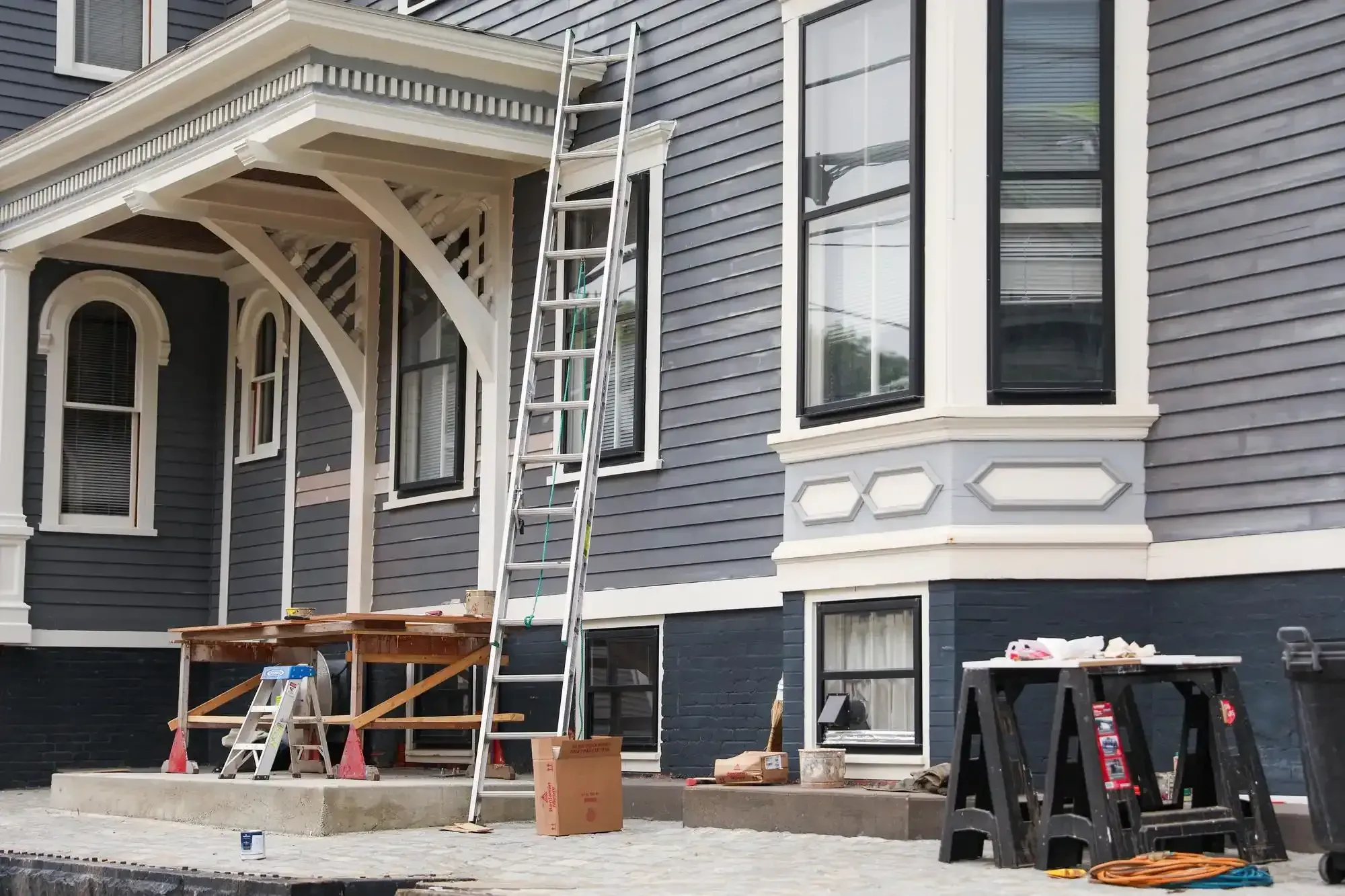 Exterior contracting work on a large home